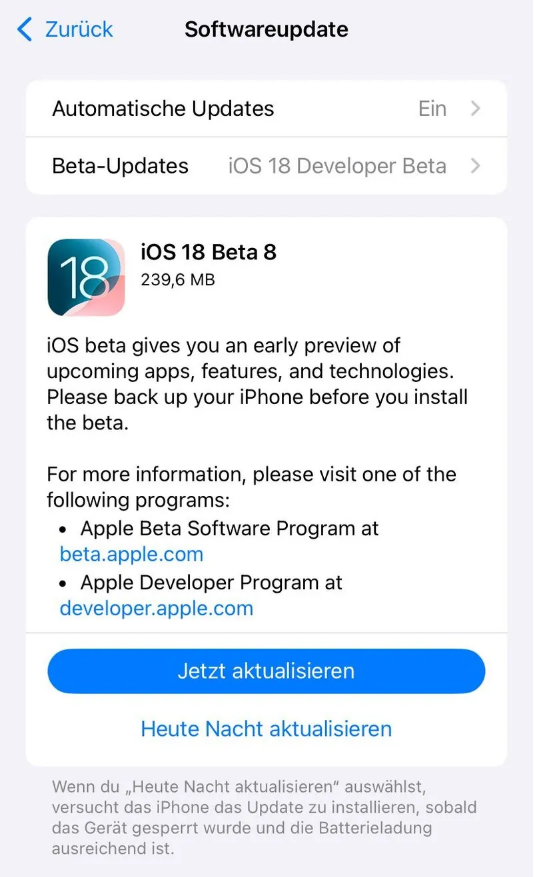 寿宁苹果手机维修分享苹果 iOS / iPadOS 18 开发者预览版 Beta 8 发布 